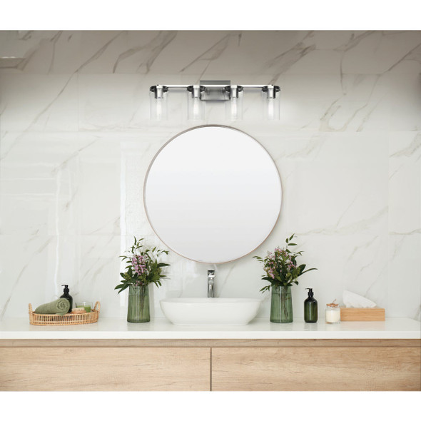 Canarm Britton 4-Light Brushed Nickel Vanity Bath Light Fixture, Clear Glass