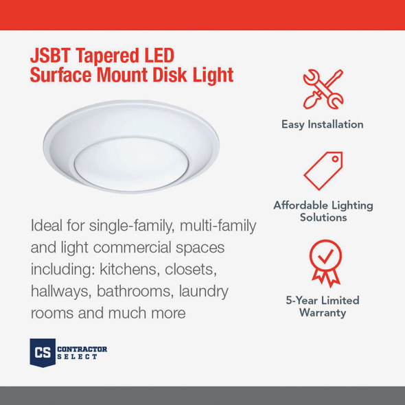 Juno SlimBasics JSBT 6 In. CCT Tapered LED Surface Mount Disk Light with Motion Sensing