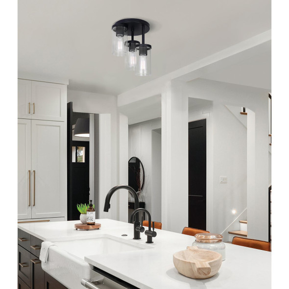Canarm Britton 3-Light Black Semi-Flush Mount Ceiling Light Fixture ISF1234A03BK 552809