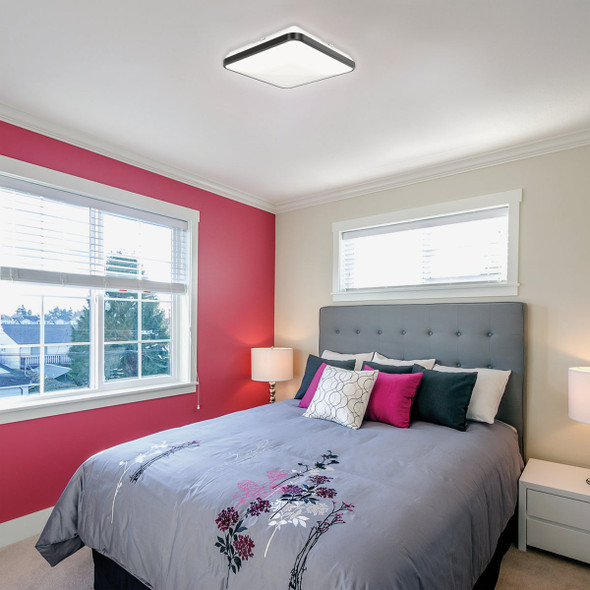 Juno 15 In. CCT LED Low Profile Square Flush Mount Light with Interchangeable Trim & Nightlight