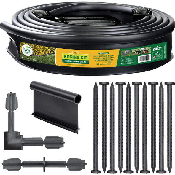 Master Mark Pro 5 In. x 20 Ft. Black Plastic Edging Kit with YardPack 35920