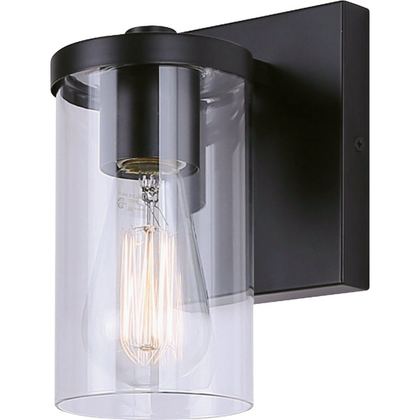 Canarm Britton 1-Light Black Vanity Bath Light Fixture, Clear Glass IVL1234A01BK