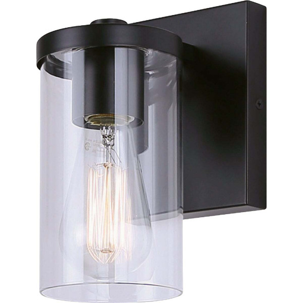 Canarm Britton 1-Light Black Vanity Bath Light Fixture, Clear Glass IVL1234A01BK