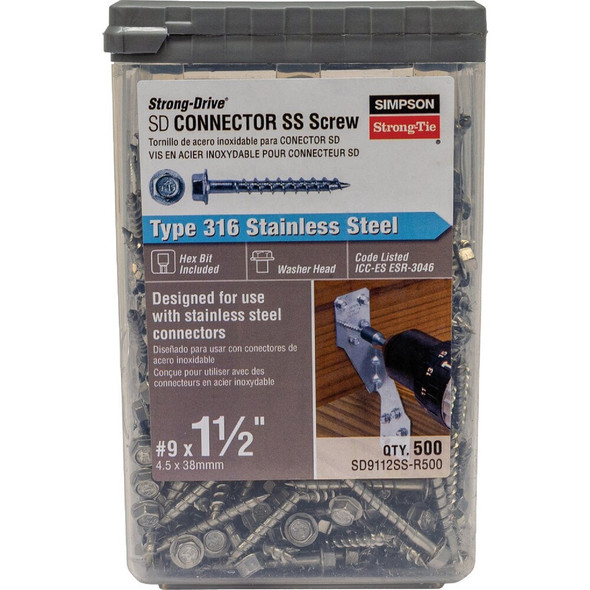 Simpson Strong-Tie 500ct Sd #9x1.5" Screw SD9112SS-R500 244884