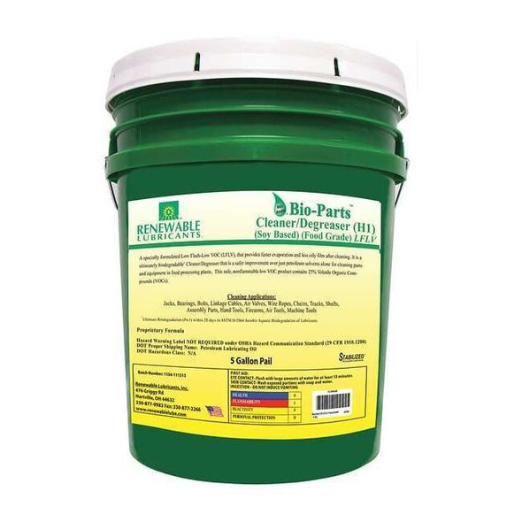 Renewable Lubricants Cleaner/Degreaser, 5 Gal Pail, Liquid, Light Yellow 87594