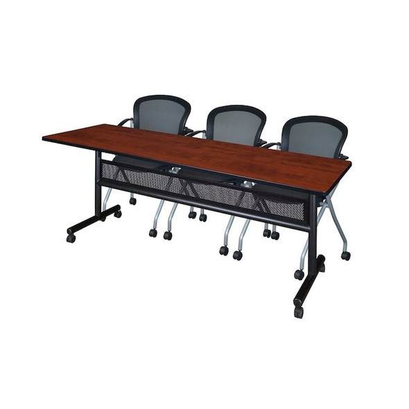 Kobe Rectangle FlipTop Table, 84" W, 29" H, Laminate Top, Cherry MKFTM8424CH23BK