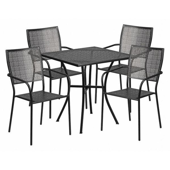 28 in Square Patio Table With 4 Chairs, Black, Steel
