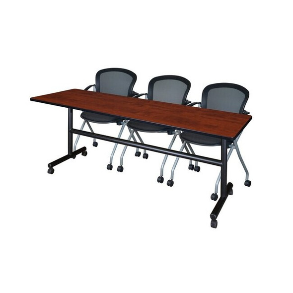 Kobe Rectangle Mobile table, 84" W, 29" H, Laminate Top, Cherry MKFT8424CH23BK