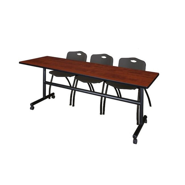 Kobe Rectangle FlipTop Table, 84" W, 29" H, Laminate Top, Cherry MKFT8424CH47BK