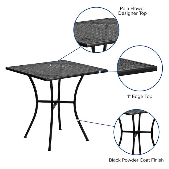 Flash Furniture Oia Commercial Grade 28" Square Black Indoor-Outdoor Steel Patio Table CO-5-BK-GG