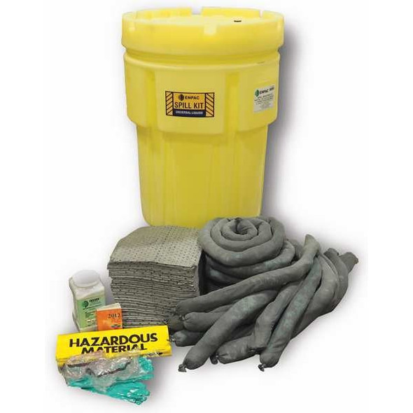 Spill Kit, 62 gal Volume Absorbed per Kit, 157 gal Capacity, Drum, Yellow, 140