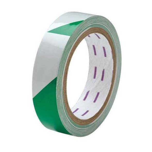 Floor Marking Tape, vinyl, No Legend, Green, White, 1 in W., 5 mil Thickness