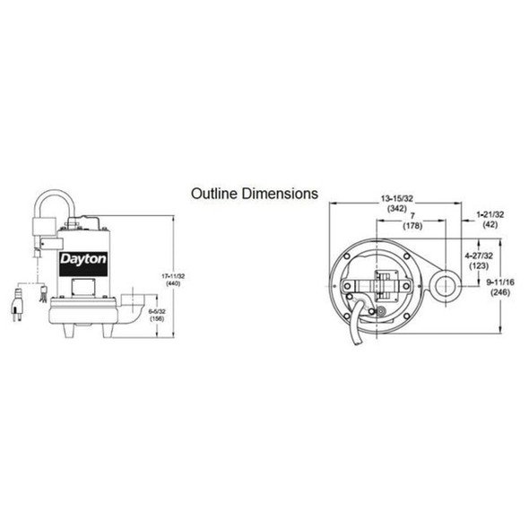 Dayton EffluentPump,20ft,11.4A,0.5hp,120VAC 4LE10