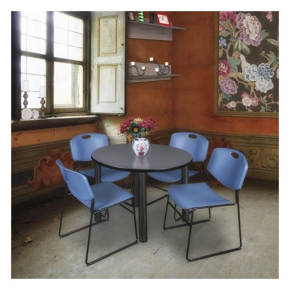 Kee Round Table & Chair Set, Wood, Metal, Polypropylene Top, Grey