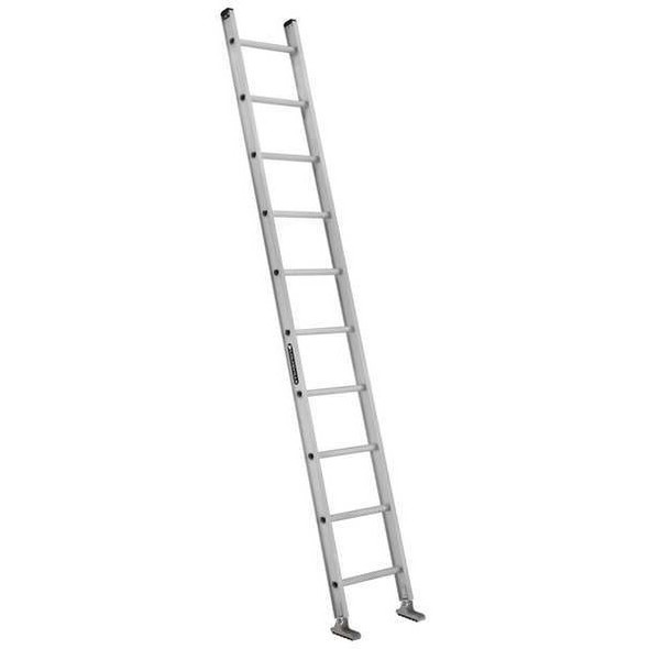 10 ft Overall H, Straight Ladder, Aluminum, Natural Finish, 300 lb Load Capacity