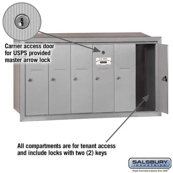 Salsbury Industries Mailbox, 40 lb, Recessed, - 3506ARU