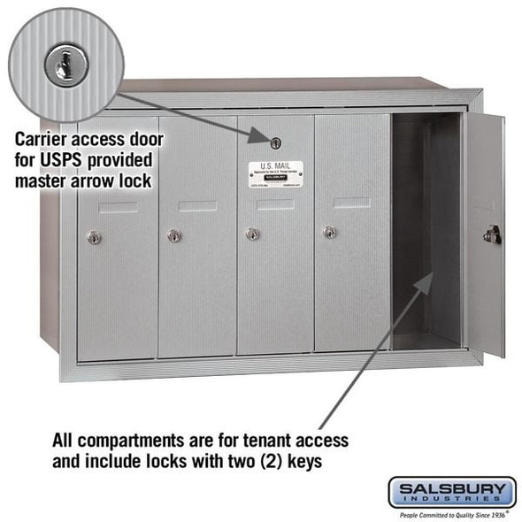 Salsbury Industries Mailbox, 35 lb, Recessed, - 3505ARU