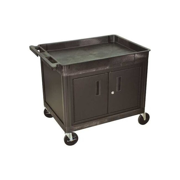 Utility Cart - Large Top Tub and Flat Bottom Shelf Cart with Cabinet