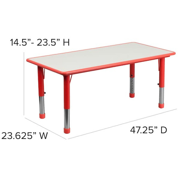 Flash Furniture Table Set,Rectangle,Red,6 Chrs,23"x47" YU-YCY-060-0036-RECT-TBL-RED-GG Flash Furniture Table Set,Rectangle,Red,6 Chrs,23"x47" YU-YCY-060-0036-RECT-TBL-RED-GG