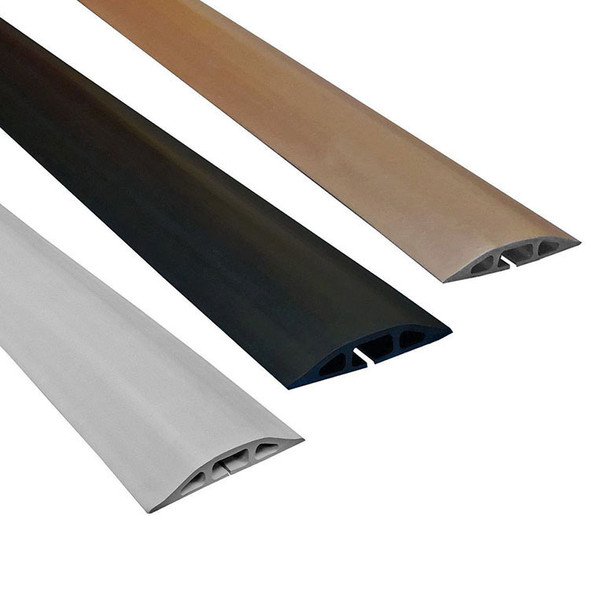 Cable Protector, 9/16 in H, 10 ft L, 3-1/4 in W, 3 Channel, Rubber, Black