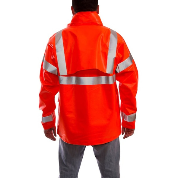 Tingley Arc Flash Flame Resistant Rain Jacket, PVC, Class 3 Orange, 2XL J44129