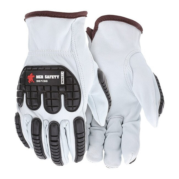 Leather Drivers Gloves, Shirred Slip-On, White / White, L, 12 PK