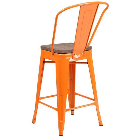Flash Furniture Metal Counter Stool,24",Orange CH-31320-24GB-OR-WD-GG
