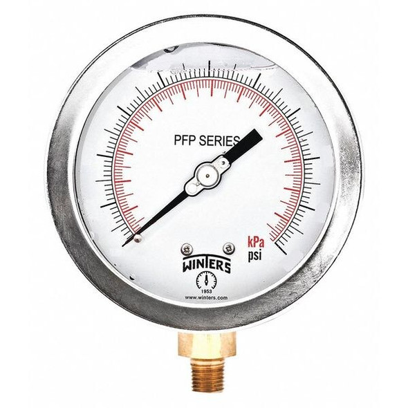 Industrial Pressure Gauge, 0 to 160 psi, 4 in Dial, 1/4 in NPT, Bottom Location