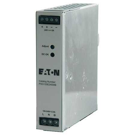 AC to DC Power Supply, 100/240V AC, 24V DC, 120 W, 5 A, DIN Rail