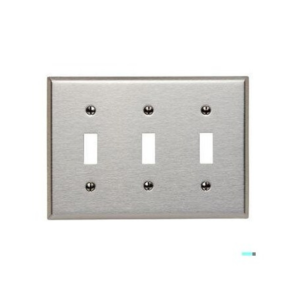 Toggle Switch Wall Plate, Number of Gangs: 3 Stainless Steel, Silver