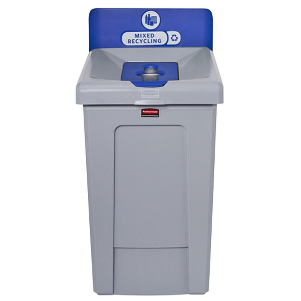 33 gal Rectangular Recycling Station, Flat with Top Opening, Blue, 1 Openings