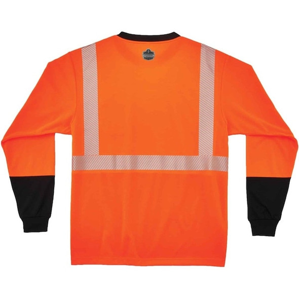 Ergodyne Black Front Perf. Lng Slv Shirt,M,Orange, Polyester, Orange, Black, M 8281BK