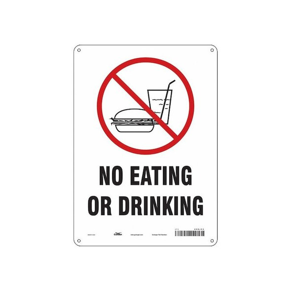 No Eating Or Drinking, 10 in W x 14 in H, Vertical Rectangle, Aluminum, 468J54