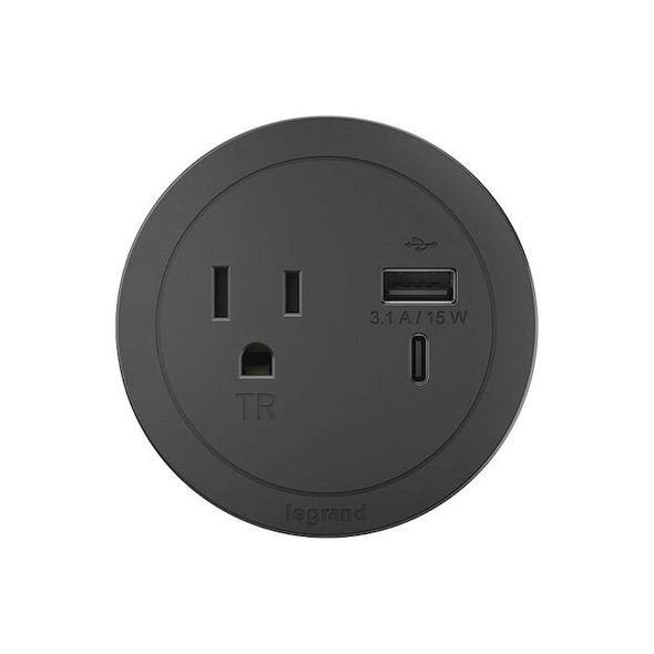 Legrand FurniturePowerOutlet,Black,1Outlet,10ft RFPCRUAUC-BK10