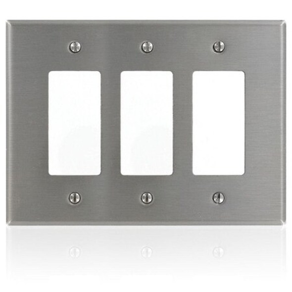 Leviton GFCI Wall Plate, Number of Gangs: 3 Stainless Steel, Silver SO263