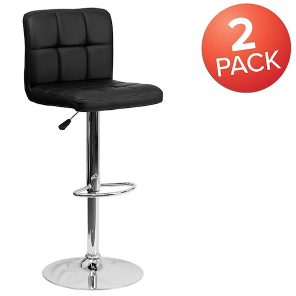 Flash Furniture Black Quilted Vinyl Barstool,PK2 2-DS-810-MOD-BK-GG