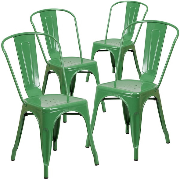 Flash Furniture Green Metal Indoor-Outdoor Stackabl,PK4 4-CH-31230-GN-GG Flash Furniture Green Metal Indoor-Outdoor Stackabl,PK4 4-CH-31230-GN-GG