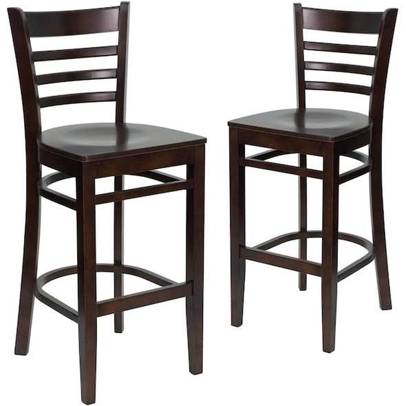 HERCULES Series Ladder Back Walnut Wood Restaurant Barstool, PK2