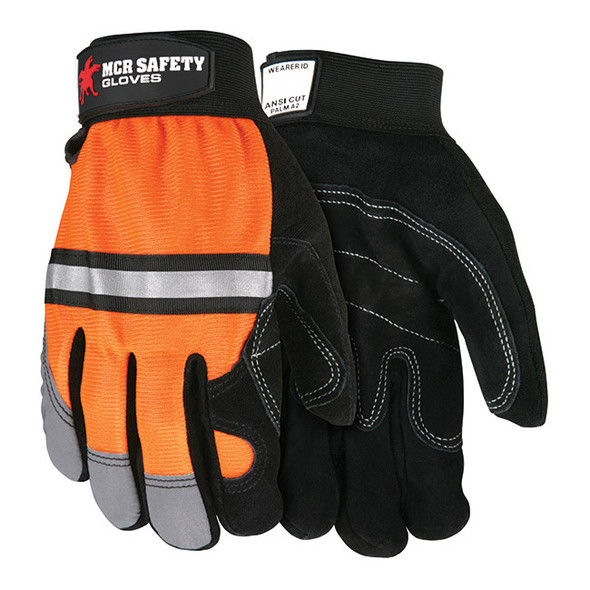 MCR Safety® Mechanics Gloves, Large, Hi-Vis Orange/Black, 1/Pair