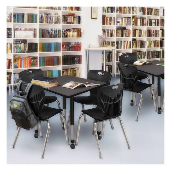 Square Mobile Tables, 36 W, 36 L, 23-34 H, Wood, Metal, Grey