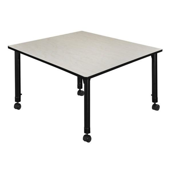 Square Mobile Tables, 48 W, 48 L, 23-34 H, Wood, Metal, Maple  TB4848PLAPCBK
