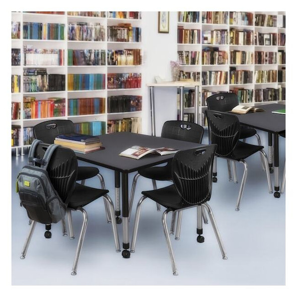 Square Mobile Tables, 48 W, 48 L, 23-34 H, Wood, Metal, Grey