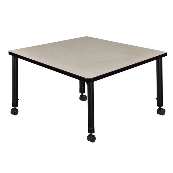 Square Mobile Tables, 42 W, 42 L, 23-34 H, Wood, Metal, Maple  TB4242PLAPCBK