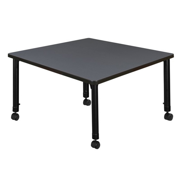 Square Mobile Tables, 42 W, 42 L, 23-34 H, Wood, Metal, Grey  TB4242GYAPCBK