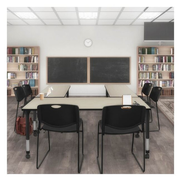 Rectangular Mobile Tables, 72 W, 30 L, 23-34 H, Wood, Metal, Maple