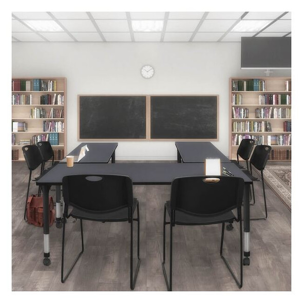 Rectangular Mobile Tables, 60 W, 30 L, 23-34 H, Wood, Metal, Grey