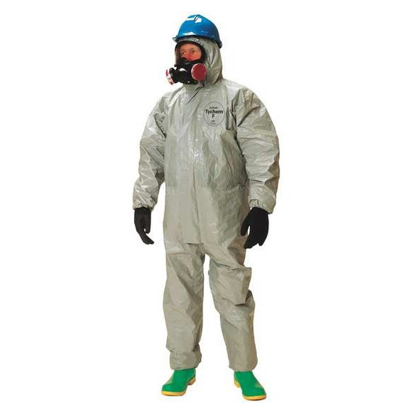 Coverall. Respirator Fit Hood. Elastic Wrists and Ankles. Double Storm Flap. Gray. LG
