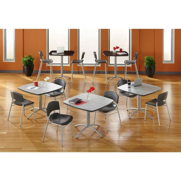 CafeWorks Cafe/Breakroom Table, Graphite Granite Top, Silver Frame, 36 in Dia x 42 in H