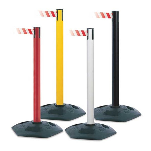 Barrier Post with Belt, 7 1/2 ft Length, 38 in Post Height, Caution Do Not Enter