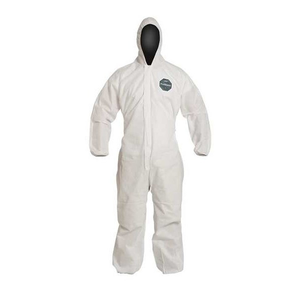 Dupont Hooded Disposable Coverall, 5XL, White, SMS, zipper PB127SWH5X002500